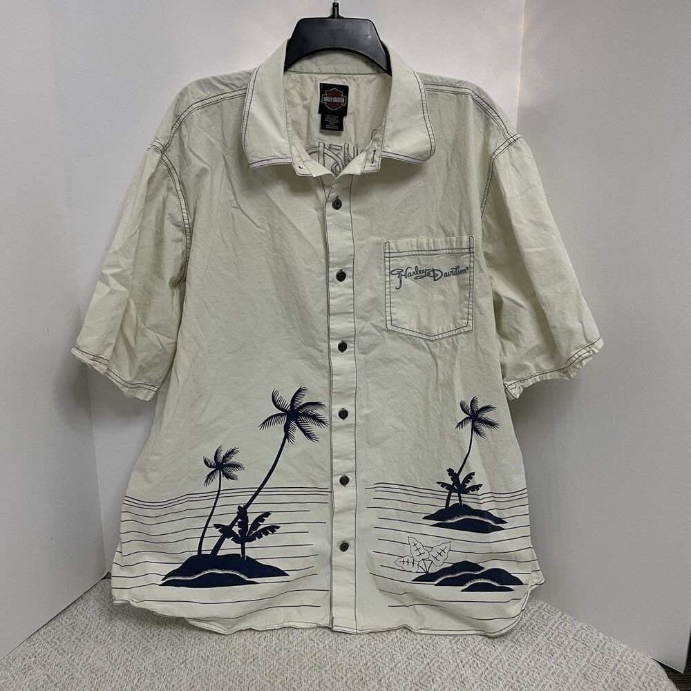 Harley-Davidson Men 2XL Hawaiian Button Up Short Sleeve Shirt READ